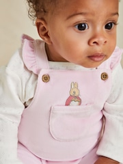 JoJo Maman Bébé Pink Peter Rabbit Appliqué Velour Dungarees and Body Set - Image 2 of 8