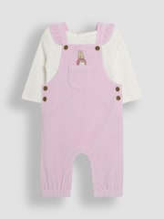 JoJo Maman Bébé Pink Peter Rabbit Appliqué Velour Dungarees and Body Set - Image 3 of 8