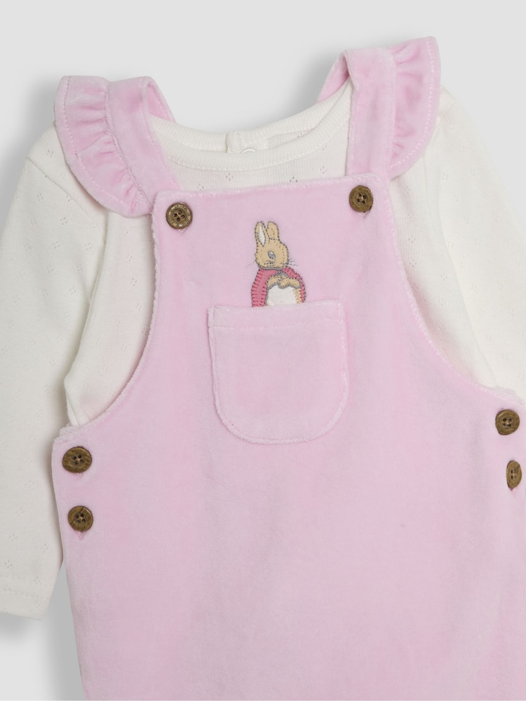 JoJo Maman Bébé Pink Peter Rabbit Appliqué Velour Dungarees and Body Set - Image 8 of 8