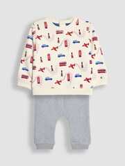 JoJo Maman Bébé Ecru Red Arrows Sweatshirt and Joggers Set - Image 1 of 5