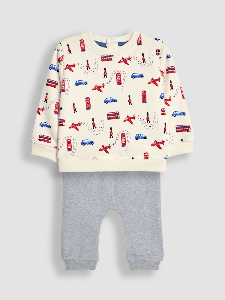 JoJo Maman Bébé Ecru Red Arrows Sweatshirt and Joggers Set - Image 1 of 5