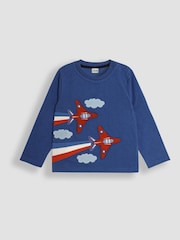 JoJo Maman Bébé Denim Long Sleeve Button Shoulder Appliqué Top - Image 1 of 3