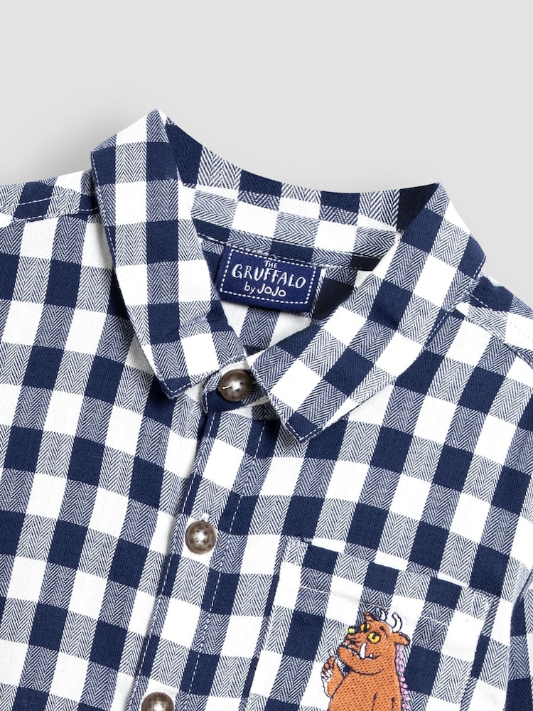 JoJo Maman Bébé Blue The Gruffalo Gingham Shirt - Image 2 of 3