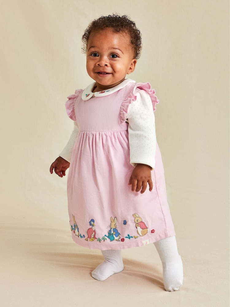 JoJo Maman Bébé Pink Baby Peter Rabbit Embroidered Dress and Body Set - Image 1 of 4