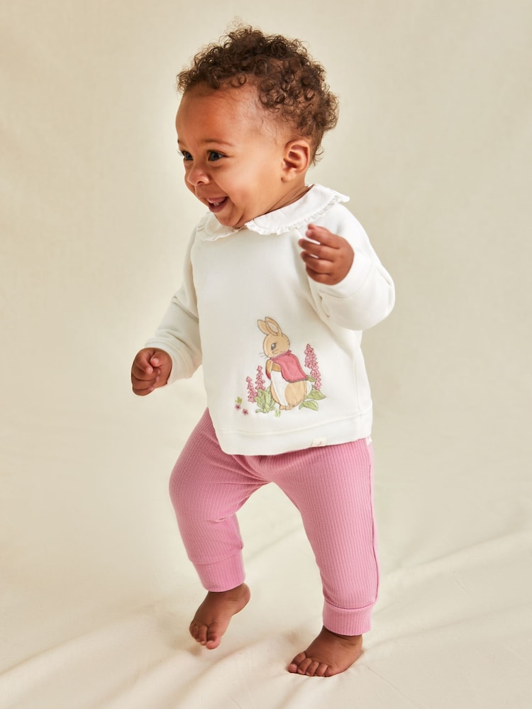 JoJo Maman Bébé Cream Peter Rabbit Appliqué Sweatshirt and Leggings Set - Image 1 of 3
