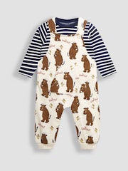JoJo Maman Bébé Neutral The Gruffalo Printed Dungarees and Stripe Top Set - Image 1 of 5