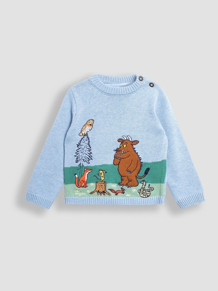 JoJo Maman Bébé Blue The Gruffalo Scene Jumper - Image 1 of 4