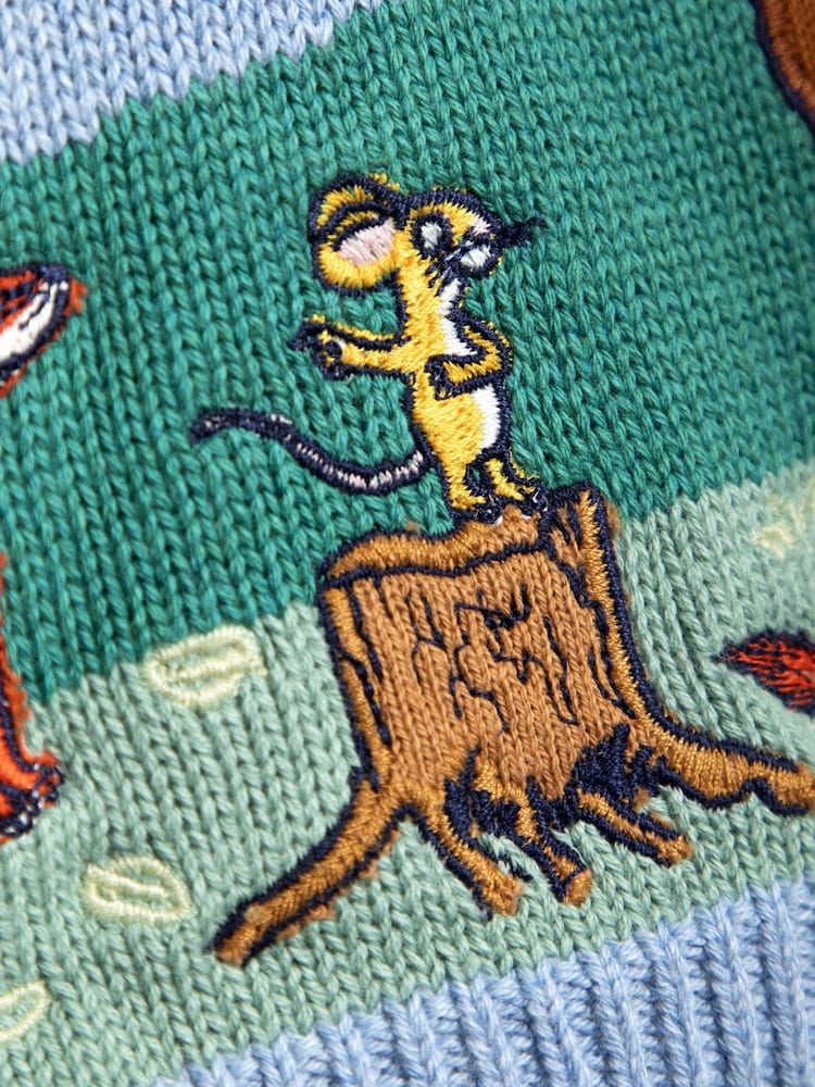 JoJo Maman Bébé Blue The Gruffalo Scene Jumper - Image 4 of 4
