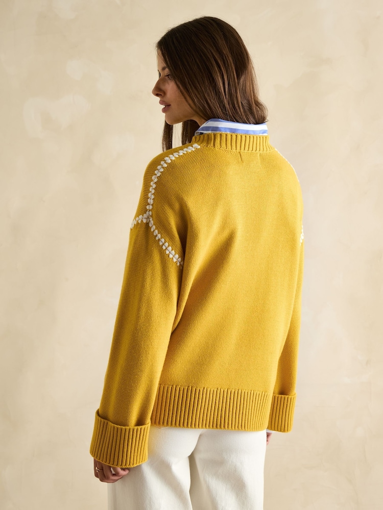 Joules Alexandra Yellow Blanket Stitch Jumper - Image 2 of 7