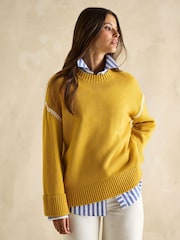 Joules Alexandra Yellow Blanket Stitch Jumper - Image 6 of 7