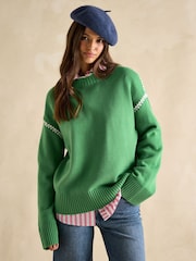 Joules Alexandra Green Blanket Stitch Jumper - Image 1 of 6