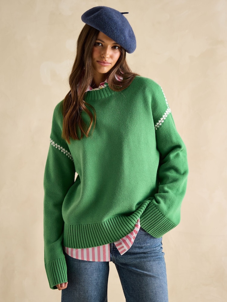 Joules Alexandra Green Blanket Stitch Jumper - Image 1 of 6