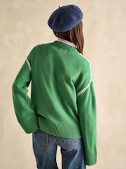 Joules Alexandra Green Blanket Stitch Jumper - Image 2 of 6