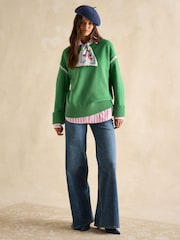 Joules Alexandra Green Blanket Stitch Jumper - Image 3 of 6