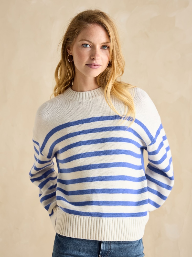 Joules Blue Stripe Jumper With Side Panels - Image 1 of 6