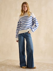 Joules Blue Stripe Jumper With Side Panels - Image 3 of 6