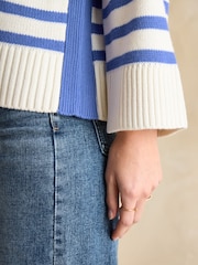 Joules Blue Stripe Jumper With Side Panels - Image 4 of 6