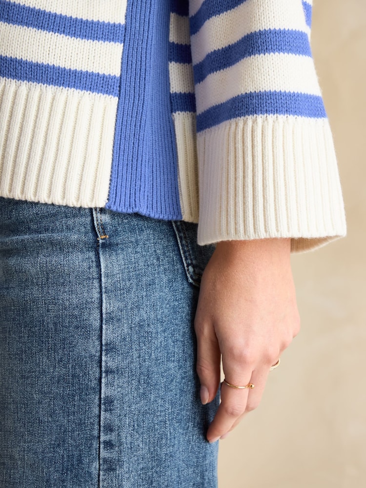 Joules Blue Stripe Jumper With Side Panels - Image 4 of 6