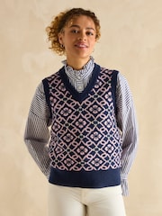 Joules Meredith Navy Blue V-Neck Knitted Vest - Image 1 of 7