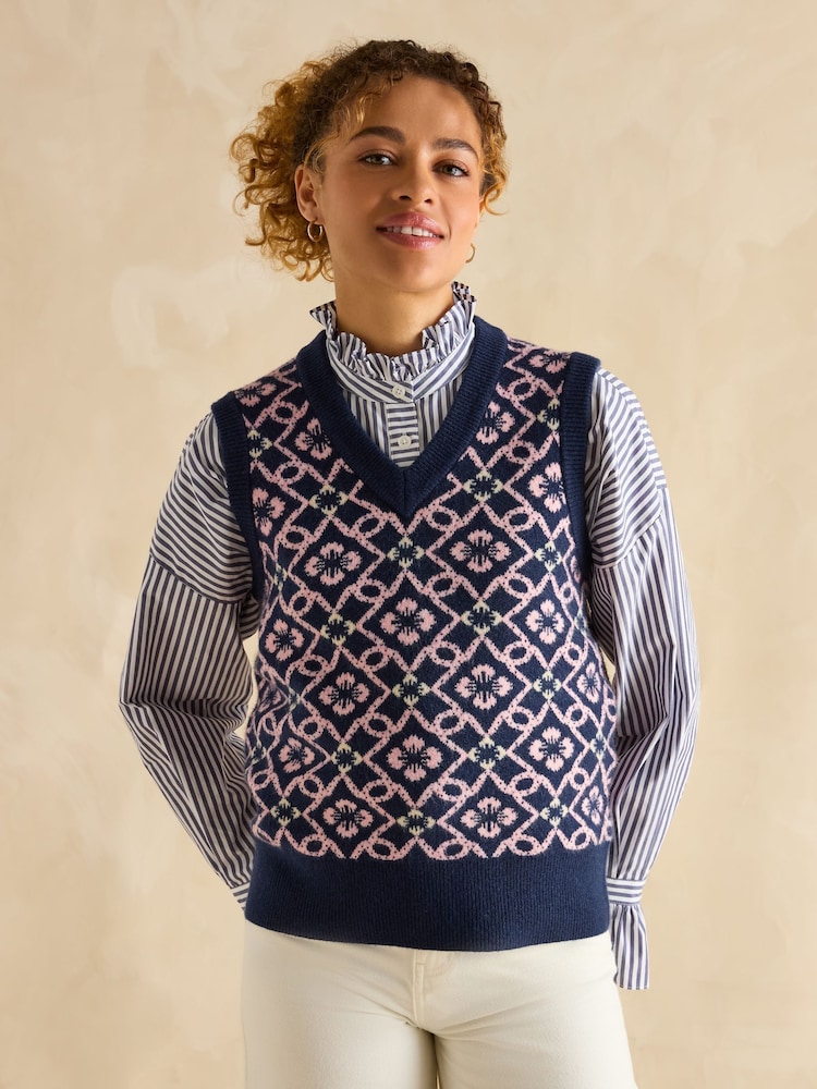Joules Meredith Navy Blue V-Neck Knitted Vest - Image 1 of 7