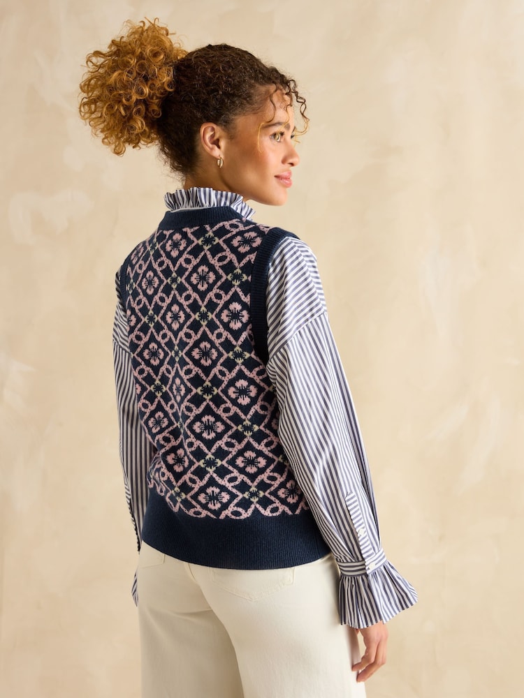 Joules Meredith Navy Blue V-Neck Knitted Vest - Image 2 of 7