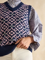Joules Meredith Navy Blue V-Neck Knitted Vest - Image 5 of 7