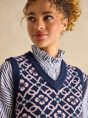 Joules Meredith Navy Blue V-Neck Knitted Vest - Image 6 of 7