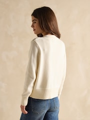 Joules Annie Cream Lace Up Collared Cotton Jumper - Image 2 of 6
