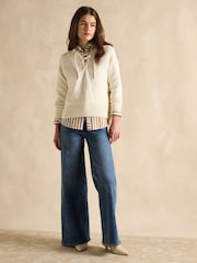 Joules Annie Cream Lace Up Collared Cotton Jumper - Image 3 of 6