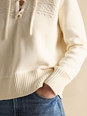 Joules Annie Cream Lace Up Collared Cotton Jumper - Image 5 of 6