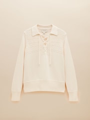 Joules Annie Cream Lace Up Collared Cotton Jumper - Image 6 of 6