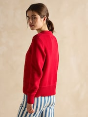 Joules Annie Red Lace Up Collared Cotton Jumper - Image 2 of 7