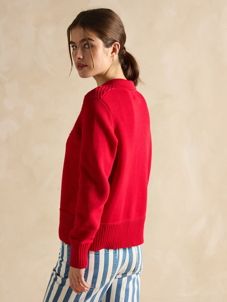 Joules Annie Red Lace Up Collared Cotton Jumper - Image 2 of 7