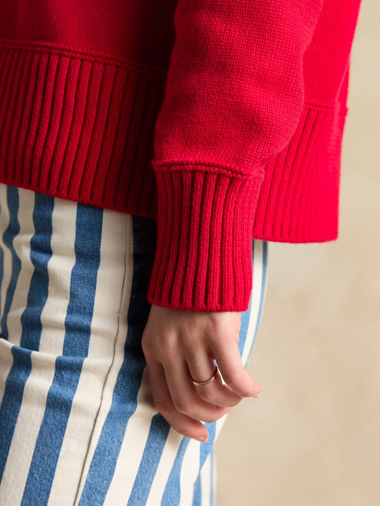 Joules Annie Red Lace Up Collared Cotton Jumper - Image 6 of 7