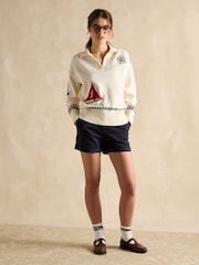 Joules Sail Away Cream Cotton Embroidered Knitted Jumper - Image 7 of 8