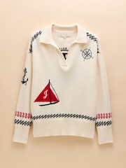 Joules Sail Away Cream Cotton Embroidered Knitted Jumper - Image 8 of 8