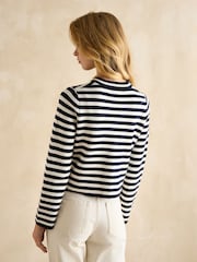 Joules Catherine Navy/White Cotton Striped Cardigan - Image 2 of 6