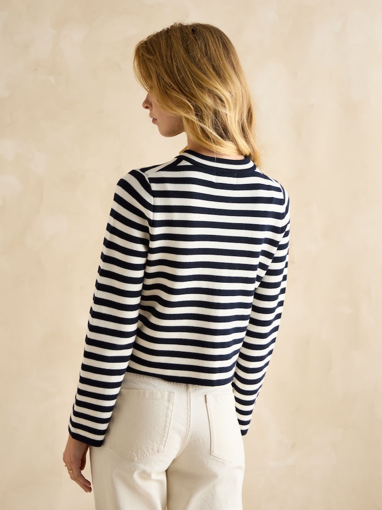 Joules Catherine Navy/White Cotton Striped Cardigan - Image 2 of 6