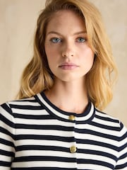 Joules Catherine Navy/White Cotton Striped Cardigan - Image 3 of 6