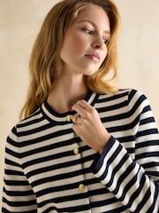 Joules Catherine Navy/White Cotton Striped Cardigan - Image 4 of 6