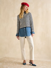 Joules Catherine Navy/White Cotton Striped Cardigan - Image 5 of 6
