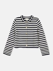 Joules Catherine Navy/White Cotton Striped Cardigan - Image 6 of 6