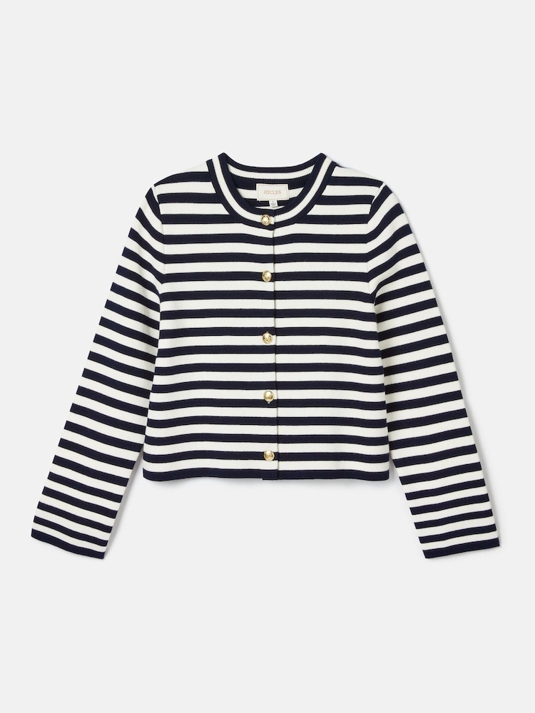 Joules Catherine Navy/White Cotton Striped Cardigan - Image 6 of 6