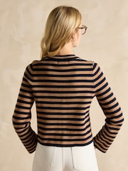 Joules Catherine Navy Blue & Brown Cotton Striped Cardigan - Image 2 of 7