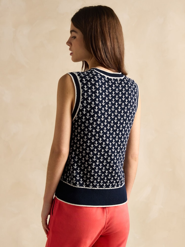 Joules Marine Navy Anchor Cotton Knitted Vest - Image 2 of 6