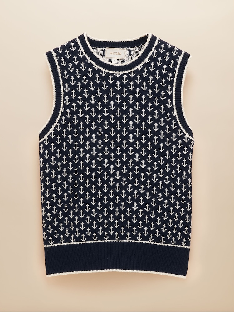 Joules Marine Navy Anchor Cotton Knitted Vest - Image 6 of 6 Joules Marine Navy Anchor Cotton Knitted Vest - Image 6 of 6