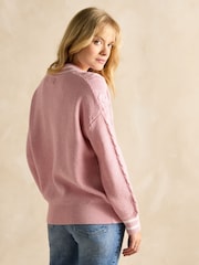 Joules Dibbly Pink Cotton Cable Knit Cricket Jumper - Image 2 of 8
