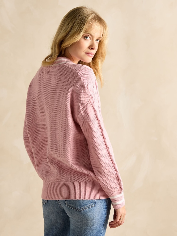 Joules Dibbly Pink Cotton Cable Knit Cricket Jumper - Image 2 of 8