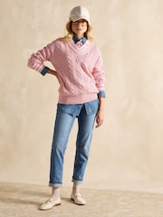 Joules Dibbly Pink Cotton Cable Knit Cricket Jumper - Image 3 of 8