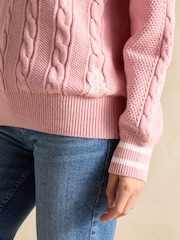 Joules Dibbly Pink Cotton Cable Knit Cricket Jumper - Image 4 of 8